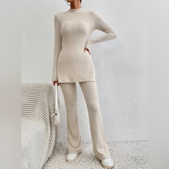 Elegant Cream Ribbed Knit Set - Picture 7 of 12